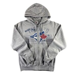 Majestic Toronto Blue Jays Gray Zip-Up Hoodie with Blue & Red Logo